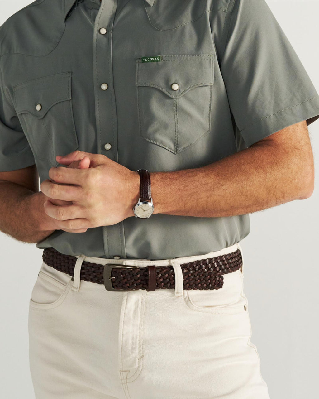 View of Men's Braided Belt - Medium Brown