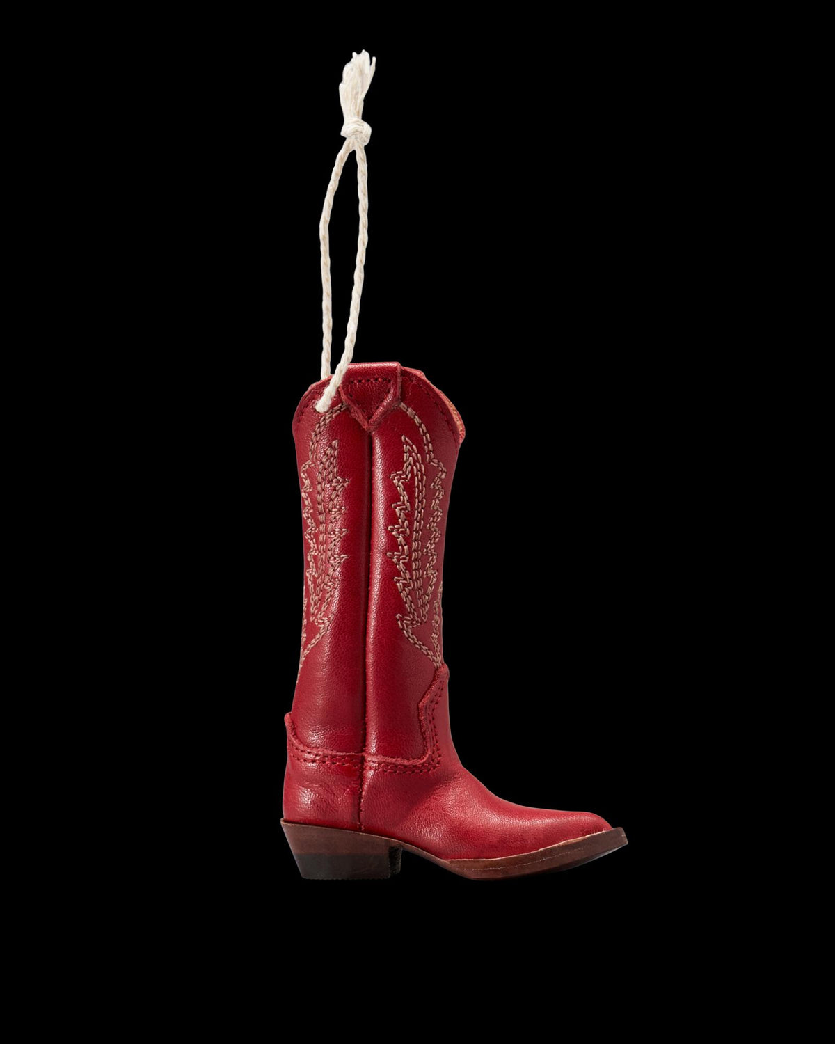 Profile view of Abby Boot Ornament - Crimson on plain background