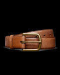 Front view of Men's Goat Belt II - Scotch on plain background