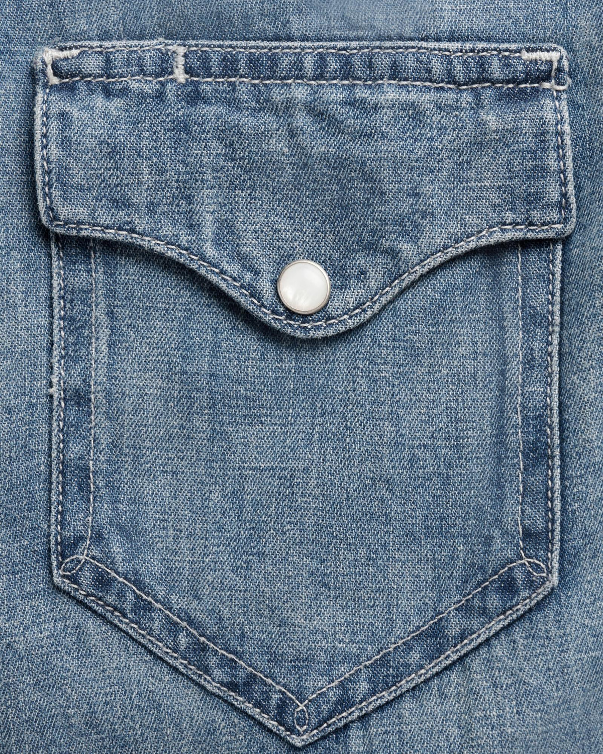 Closeup detail view of Women's Denim Pearl Snap (III) - Medium Wash