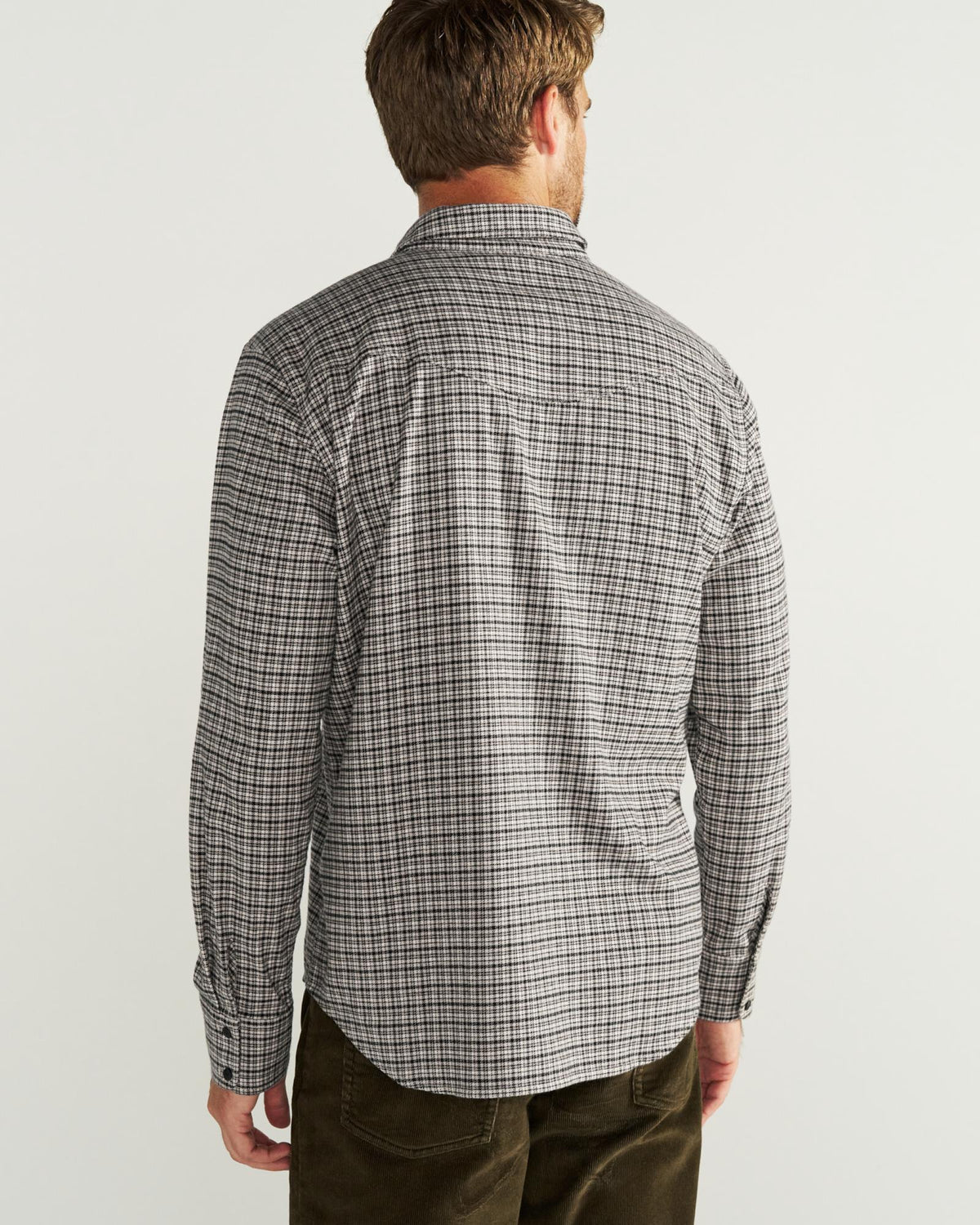 Back view of Men's Essential Flannel - Black/Multi on model