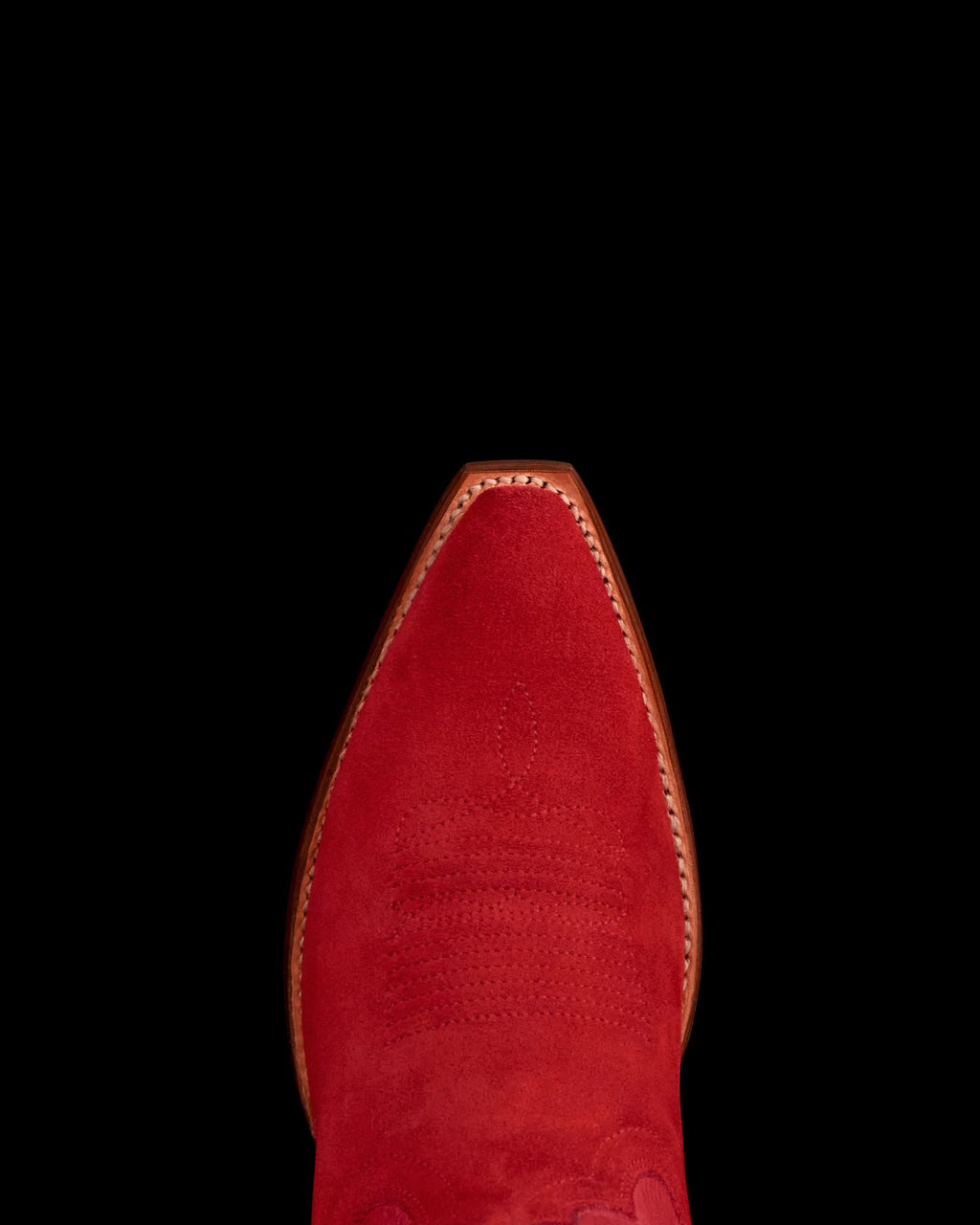Toe view of The Sadie - Barn Red Suede on plain background