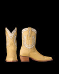 Pair view of The Jolene - Pale Yellow Cowhide on plain background