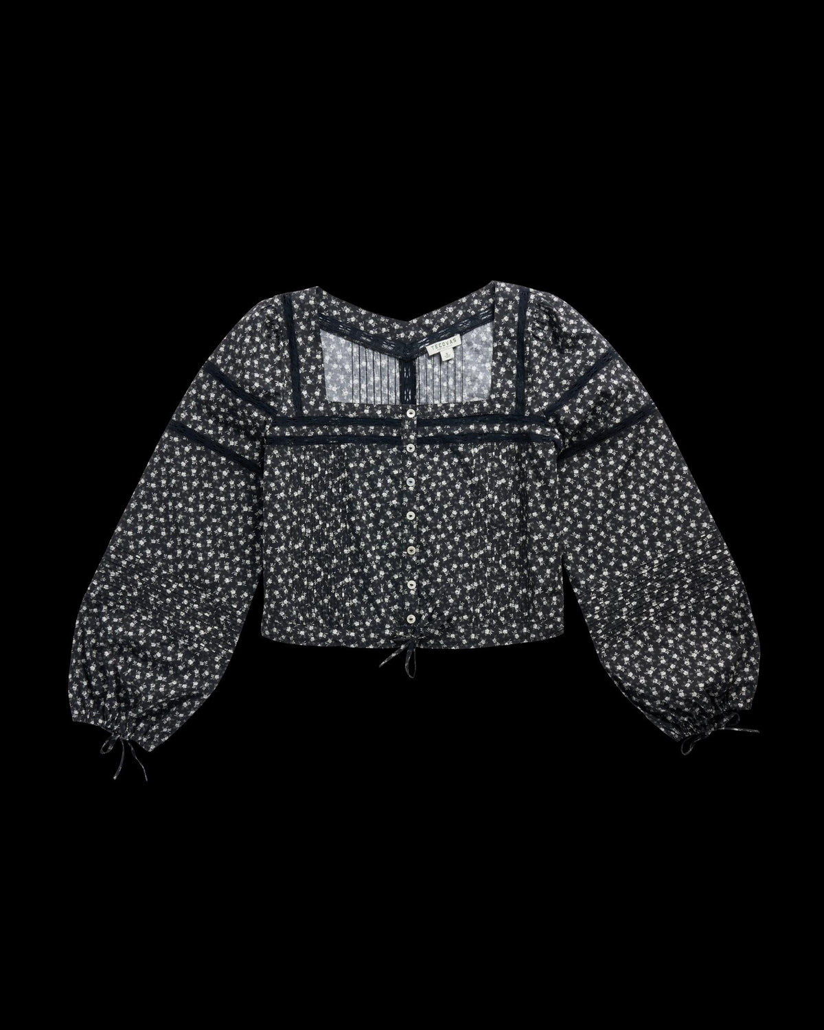 Top view of Women's Long Sleeve Cotton Poplin Top - Black / White on plain background