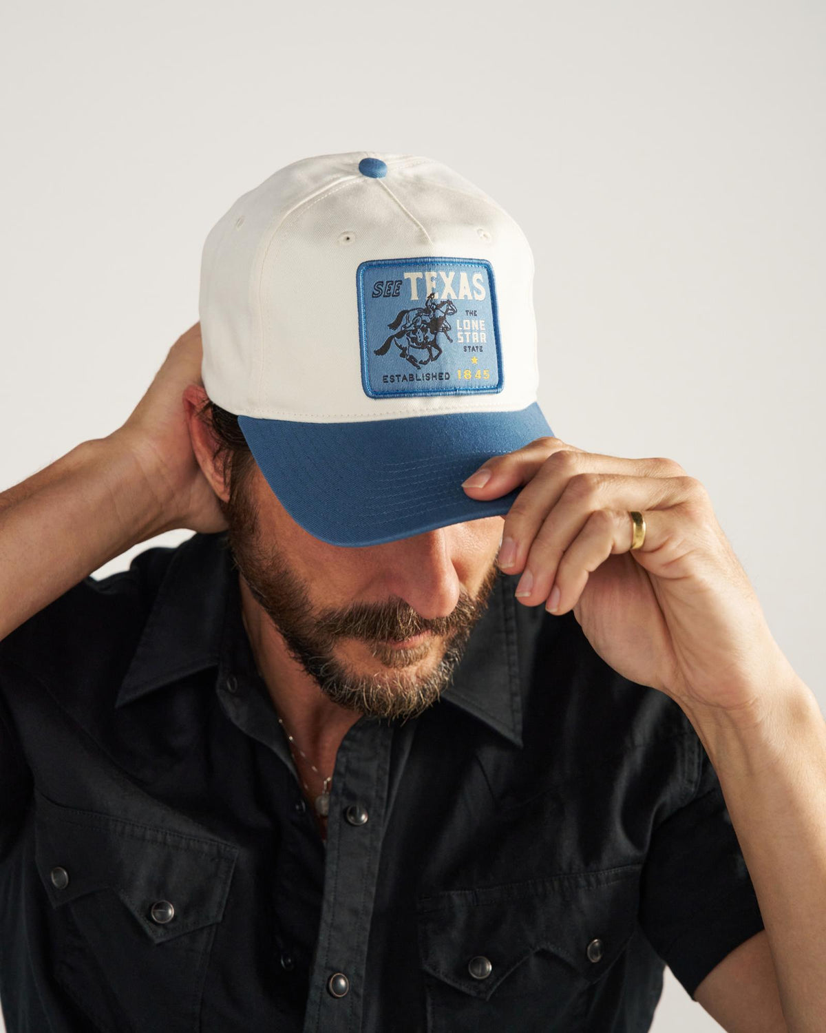 View of See Texas Hat - White/Blue