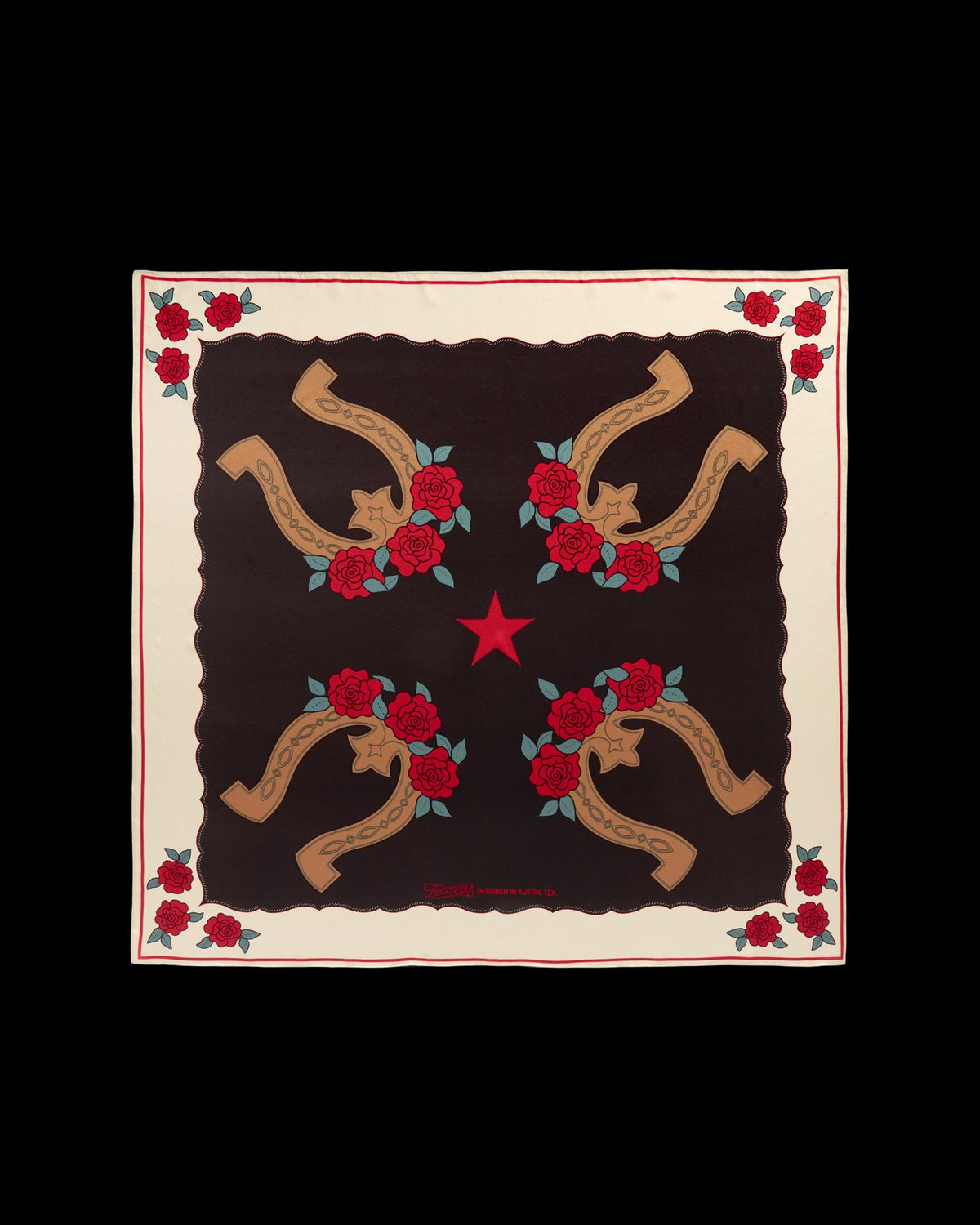 Front view of Horseshoes and Roses Wild Rag - Multi on plain background