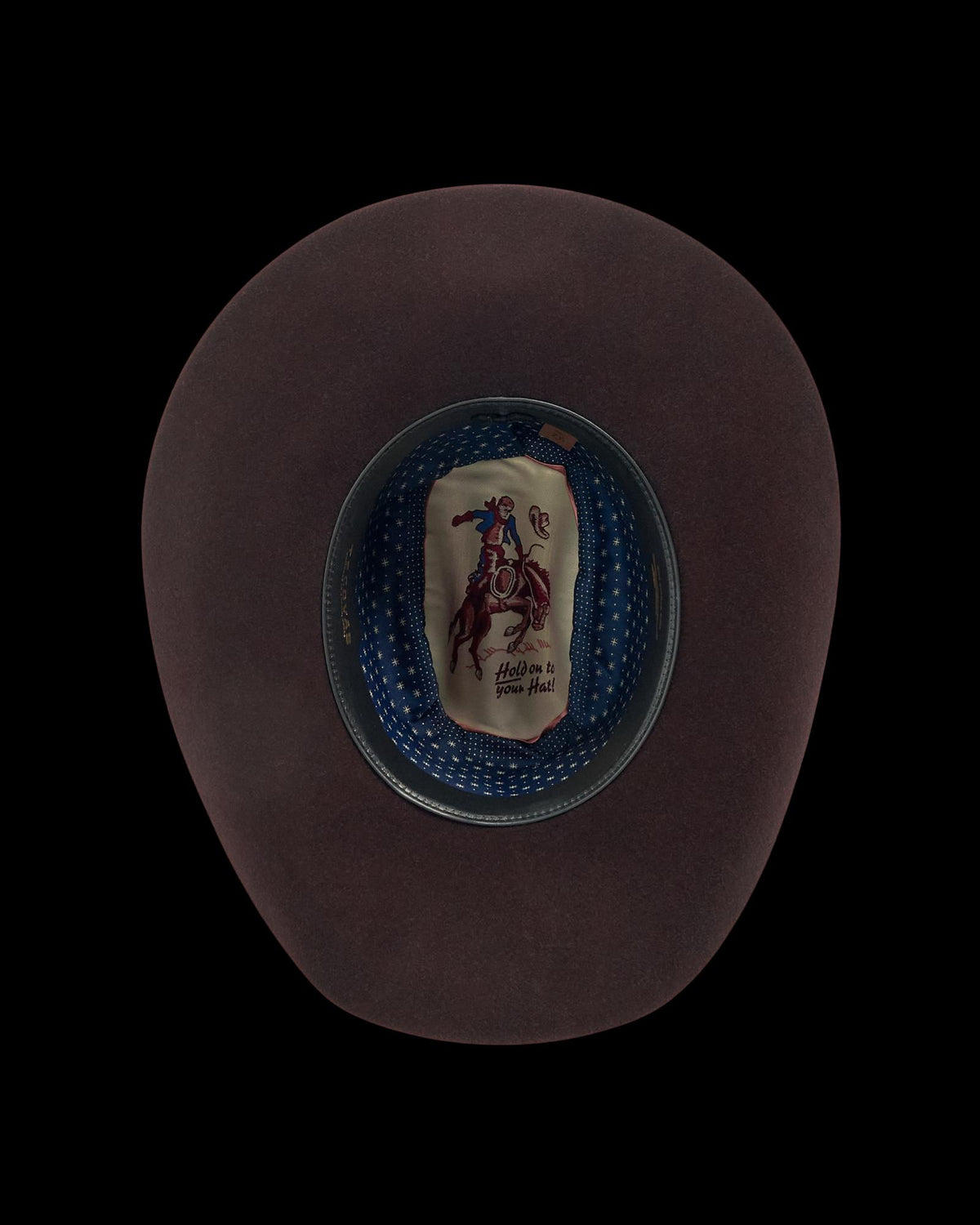 Inside view of Cattleman Fur Cowboy Hat - Black Cherry on plain background