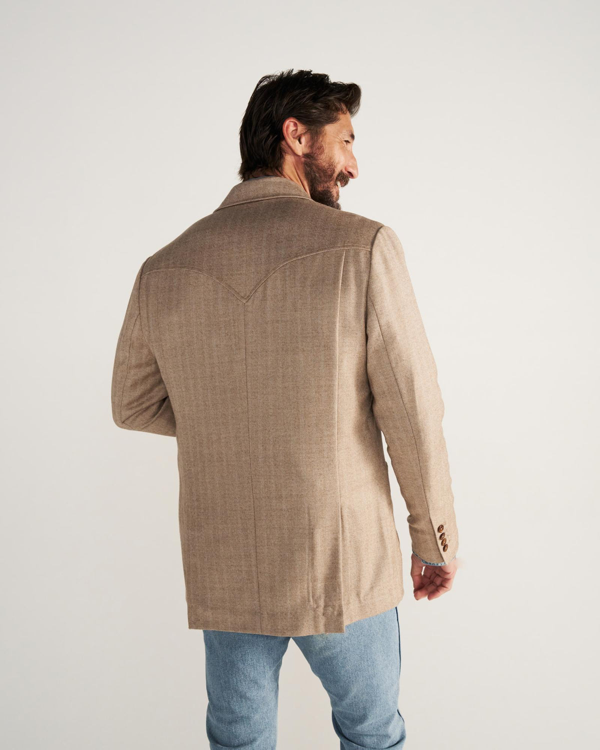 Back view of Men's Western Blazer - Khaki on model