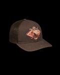 Quarterfront view of Tecovas Wares of the West Trucker - Dark Brown on plain background