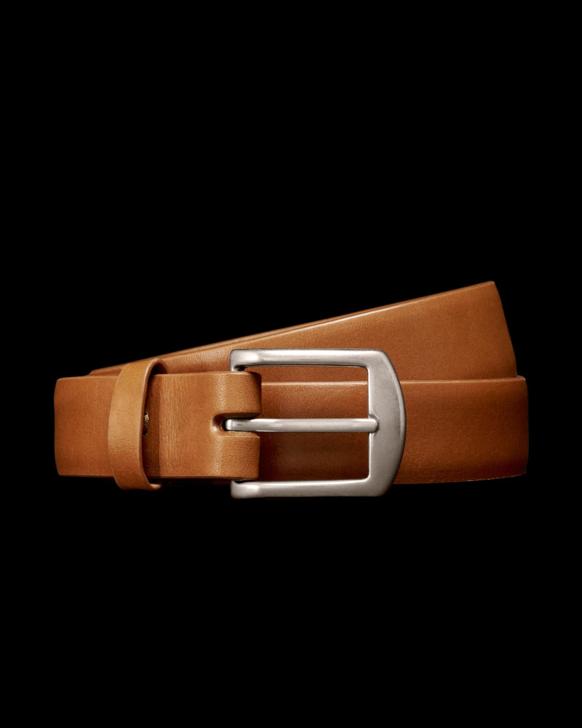 Unbuckled view of Men's Dress Belt - Caramel on plain background