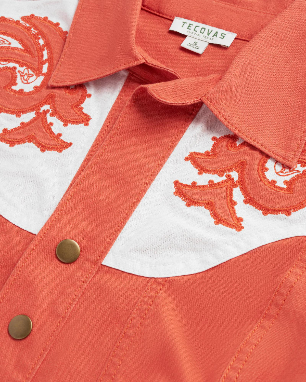 Closeup detail view of Women's L/S Applique Mini Dress - Ginger Spice / Cloud