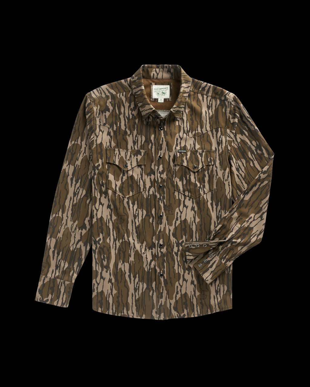 Front view of Men's Tecovas x Mossy Oak Performance Western - Original Bottomland on plain background