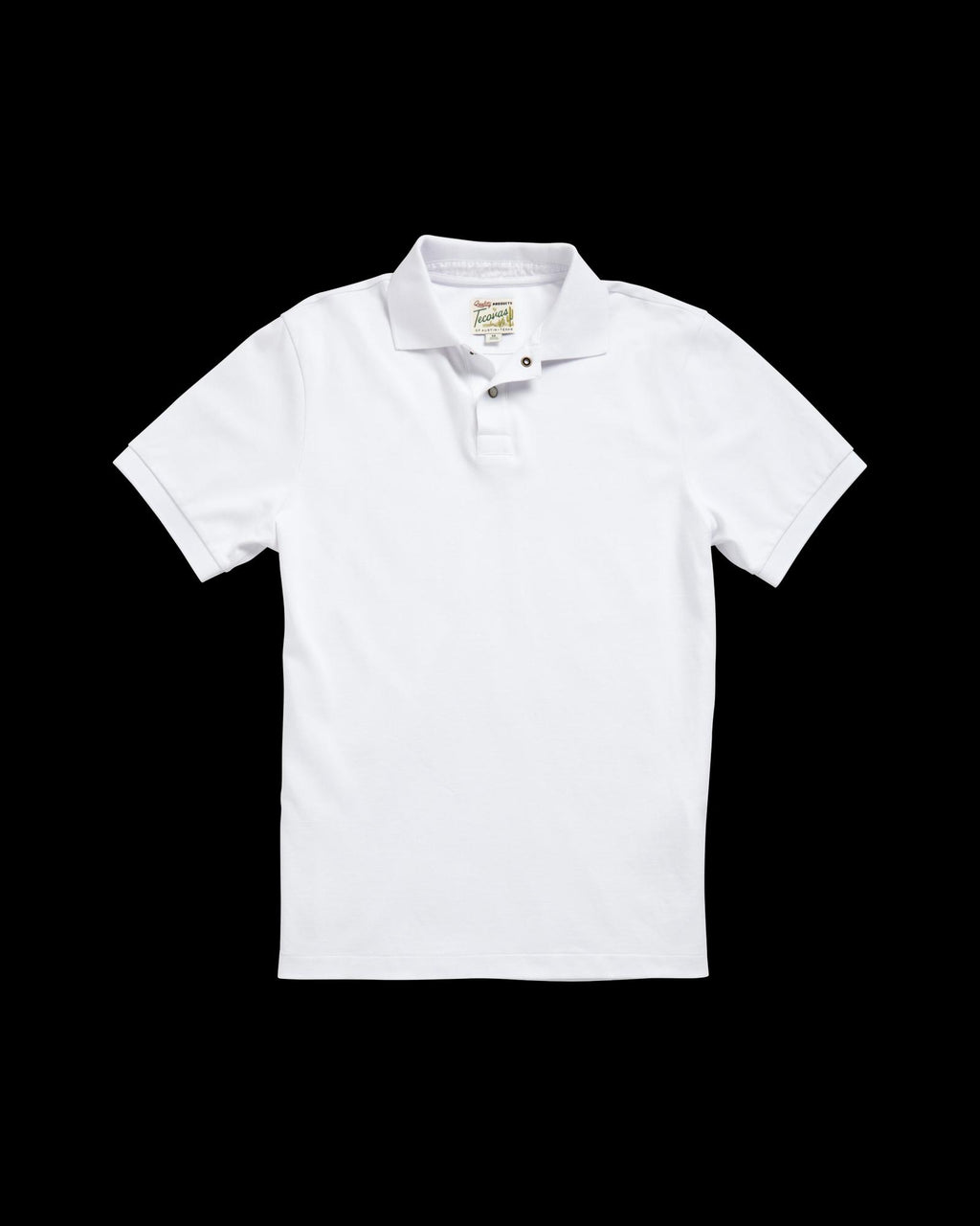 Closeup detail view of Men's Polo Pearl Snap SS - White