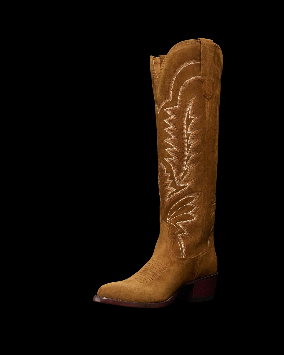 Quarterfront view of The Abby - Sienna Suede on plain background