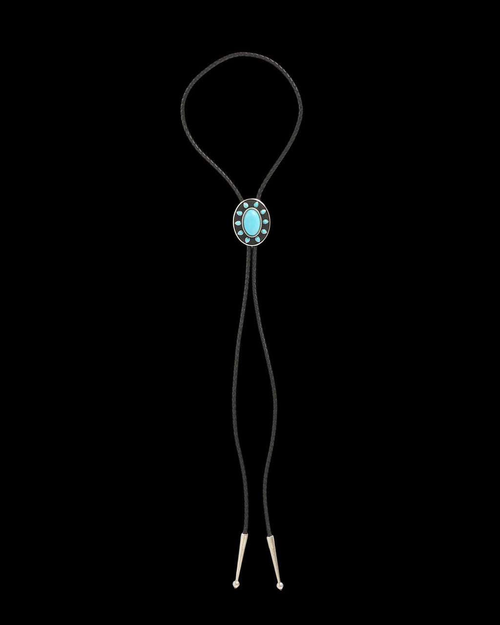 Front view of Iron Lamb Turquoise Sun Bolo - Turquoise/Black on plain background