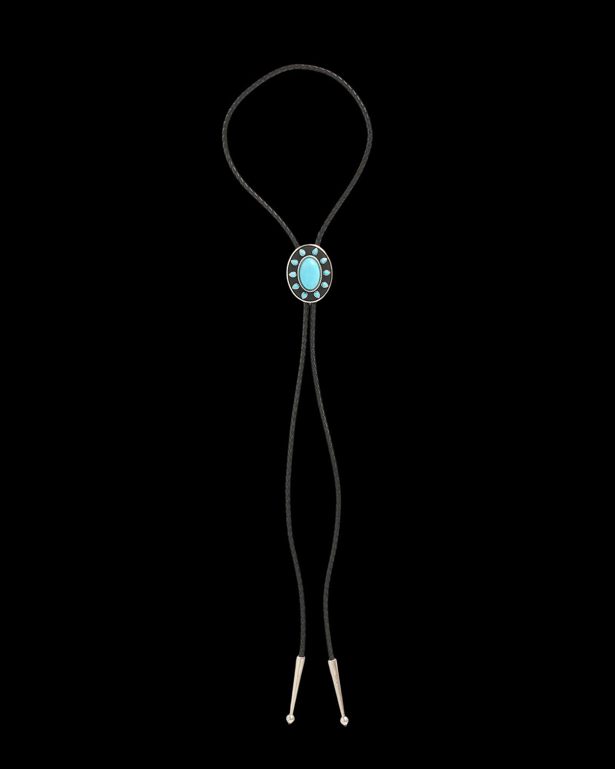 Front view of Iron Lamb Turquoise Sun Bolo - Turquoise/Black on plain background