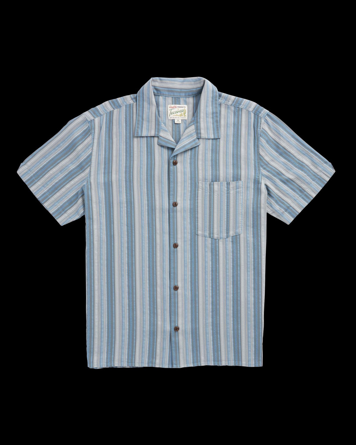 Front view of Men's Dobby Camp Shirt - Atlantic/Chambray on plain background