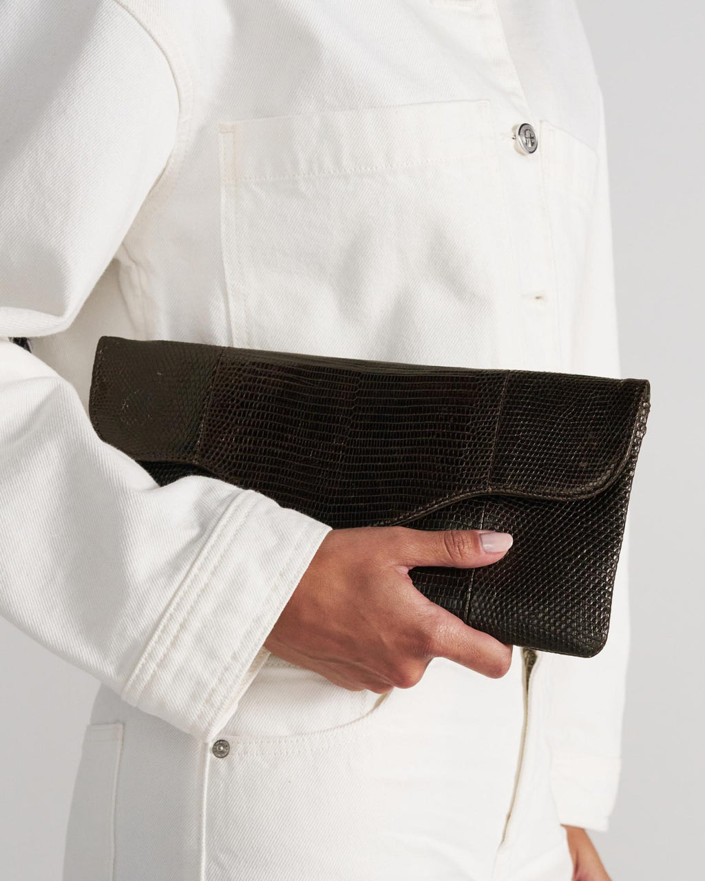 View of Lizard Clutch - Coffee