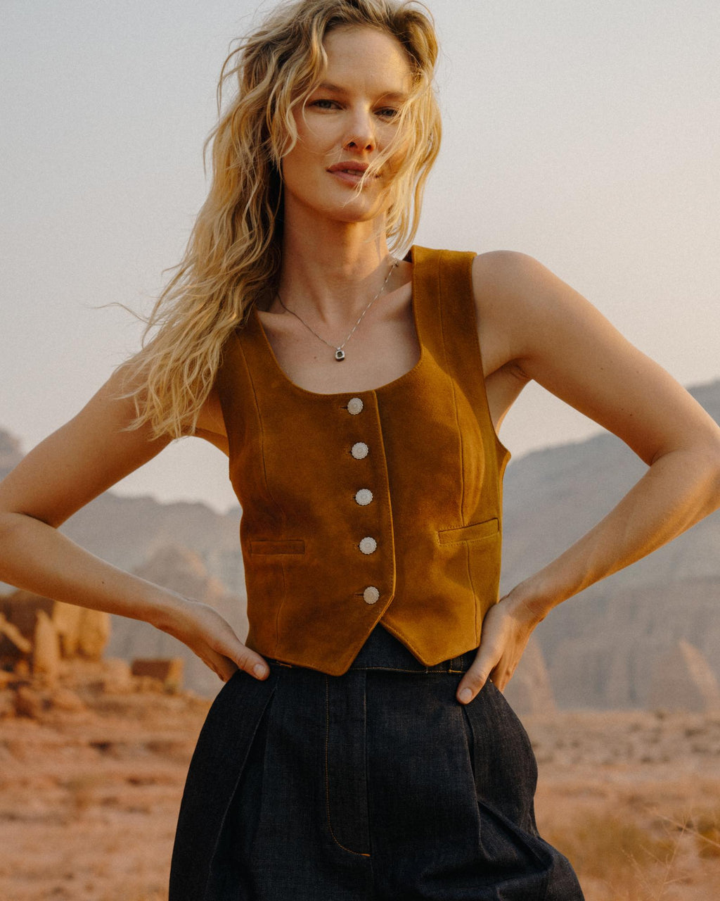 View of Women's Suede Vest - Sienna