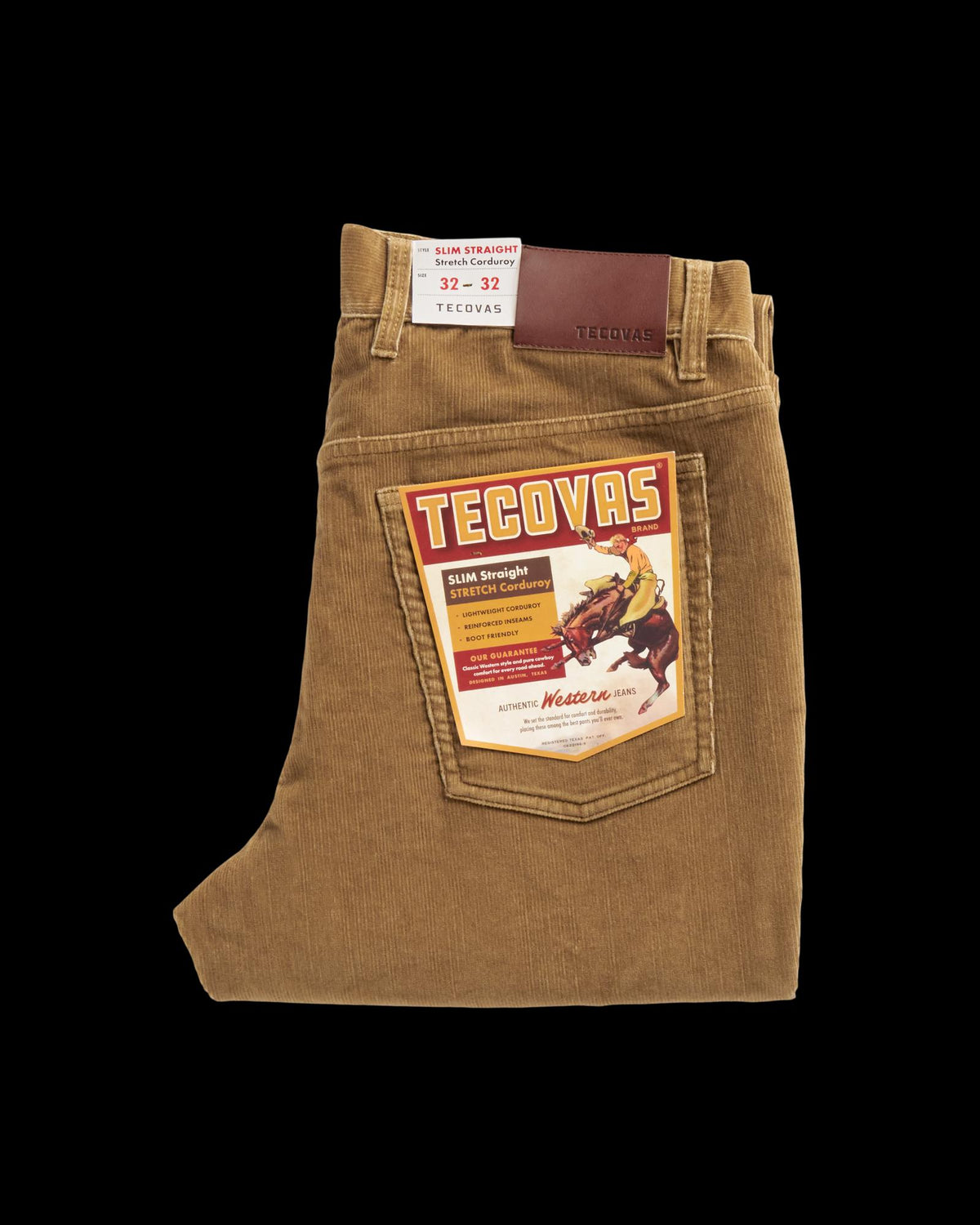 Folded view of Men's Slim Straight Stretch Corduroy - Olivewood on plain background
