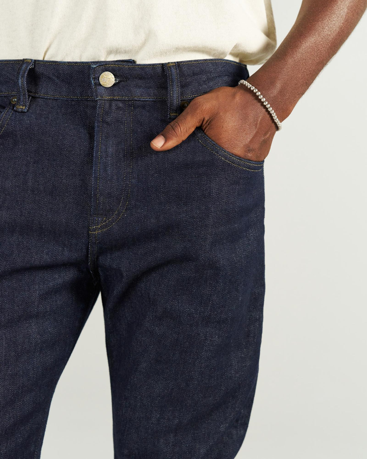 Closeup detail view of Men's Straight Crafted Denim - Resin Rinse