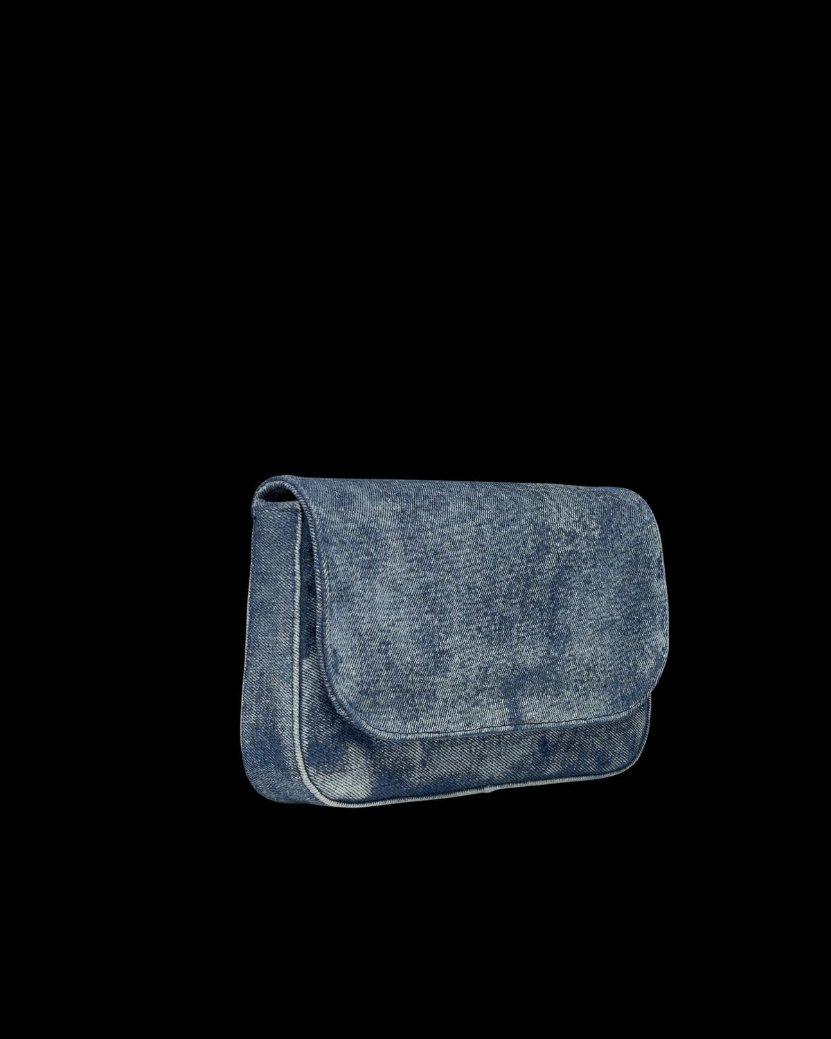 Quarterfront view of Denim Shoulder Bag - Medium Wash on plain background