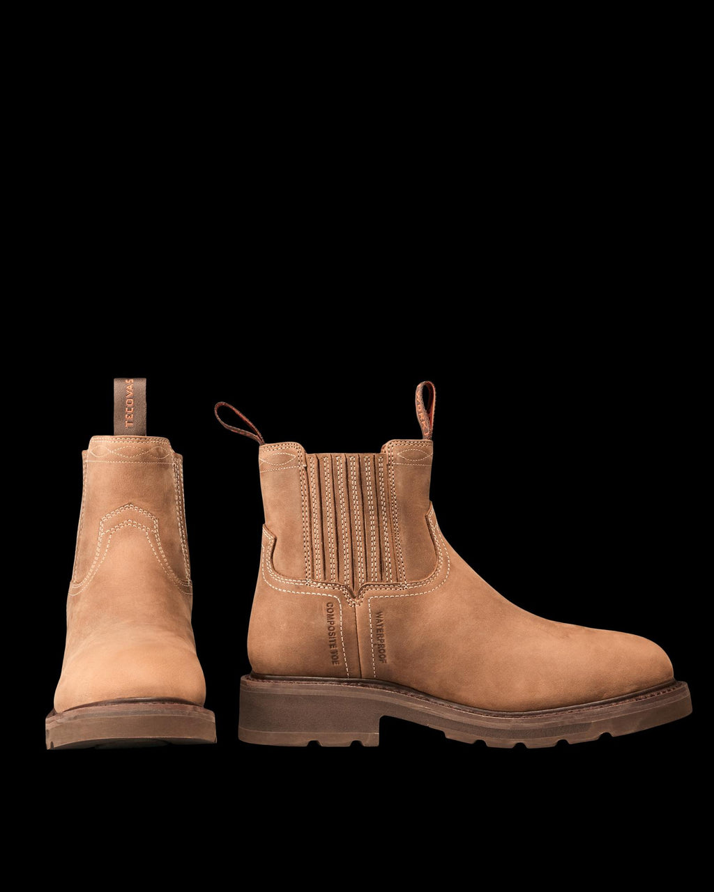 Pair view of Women's LongHaul Waterproof Chelsea Composite Toe Work Boot - Heritage Tan Cowhide on plain background