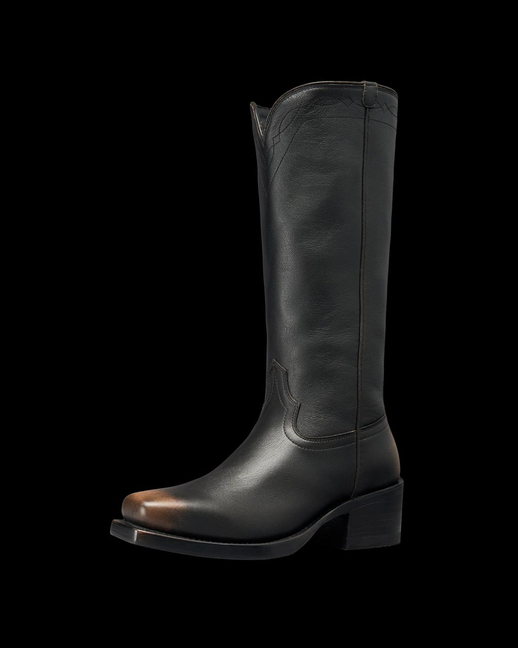 Quarterfront view of The Charlie - Midnight Cowhide on plain background
