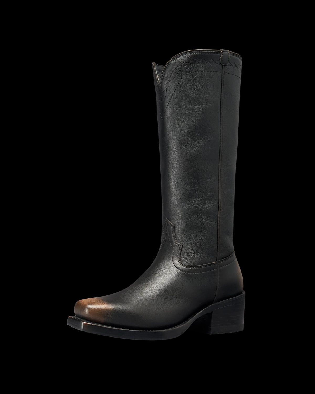 Quarterfront view of The Charlie - Midnight Cowhide on plain background