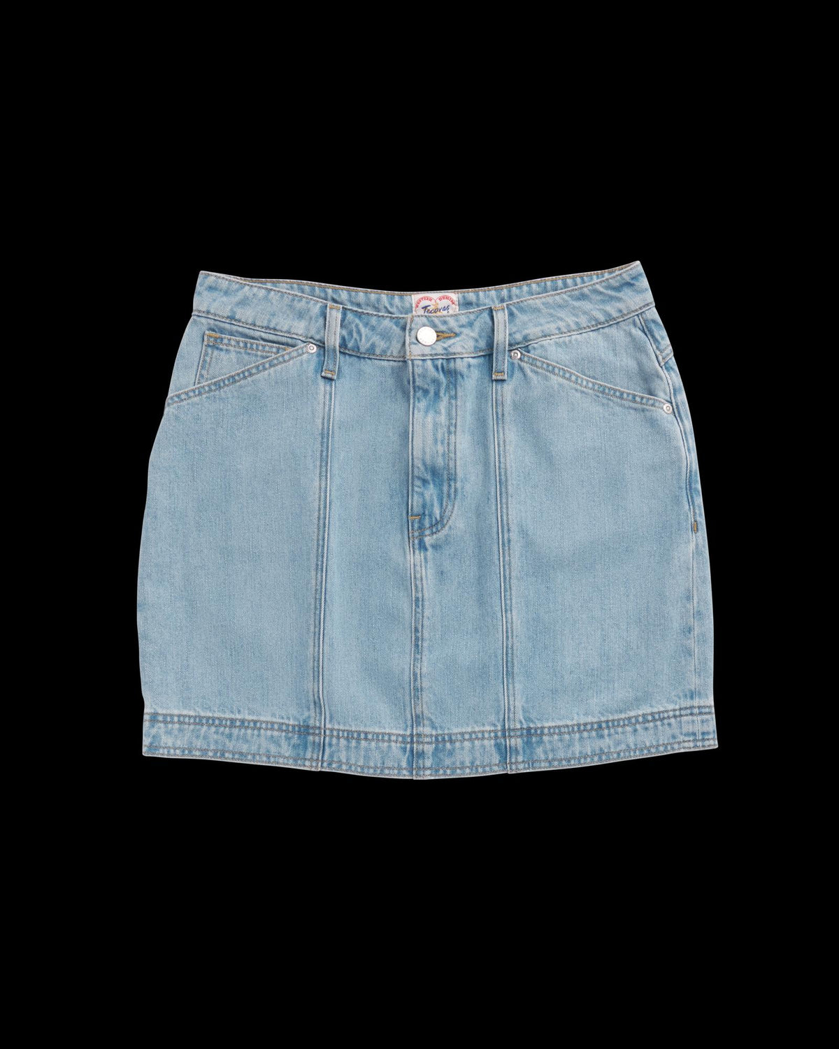 Front view of Women's High-Rise Denim Mini Skirt - Light Wash on plain background