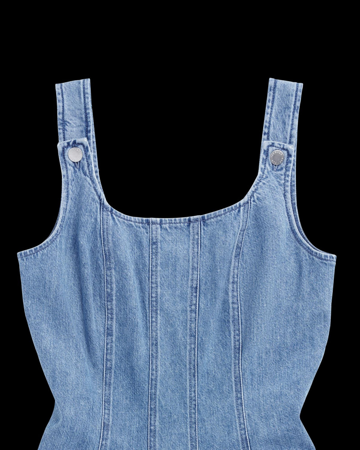 Closeup detail view of Women's Structured Mini Dress - Medium Wash