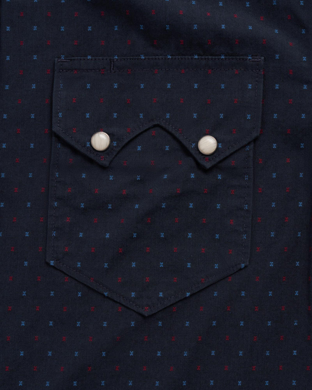 Closeup detail view of Men's Star Stitch Pearl Snap - Navy