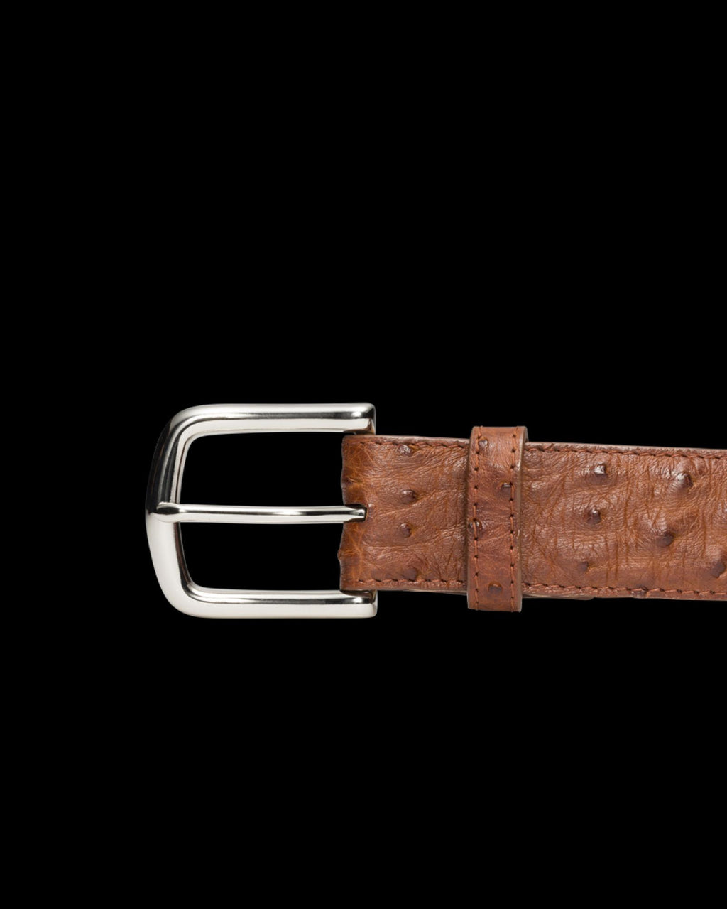 Front view of Men's Ostrich Belt II - Pecan on plain background