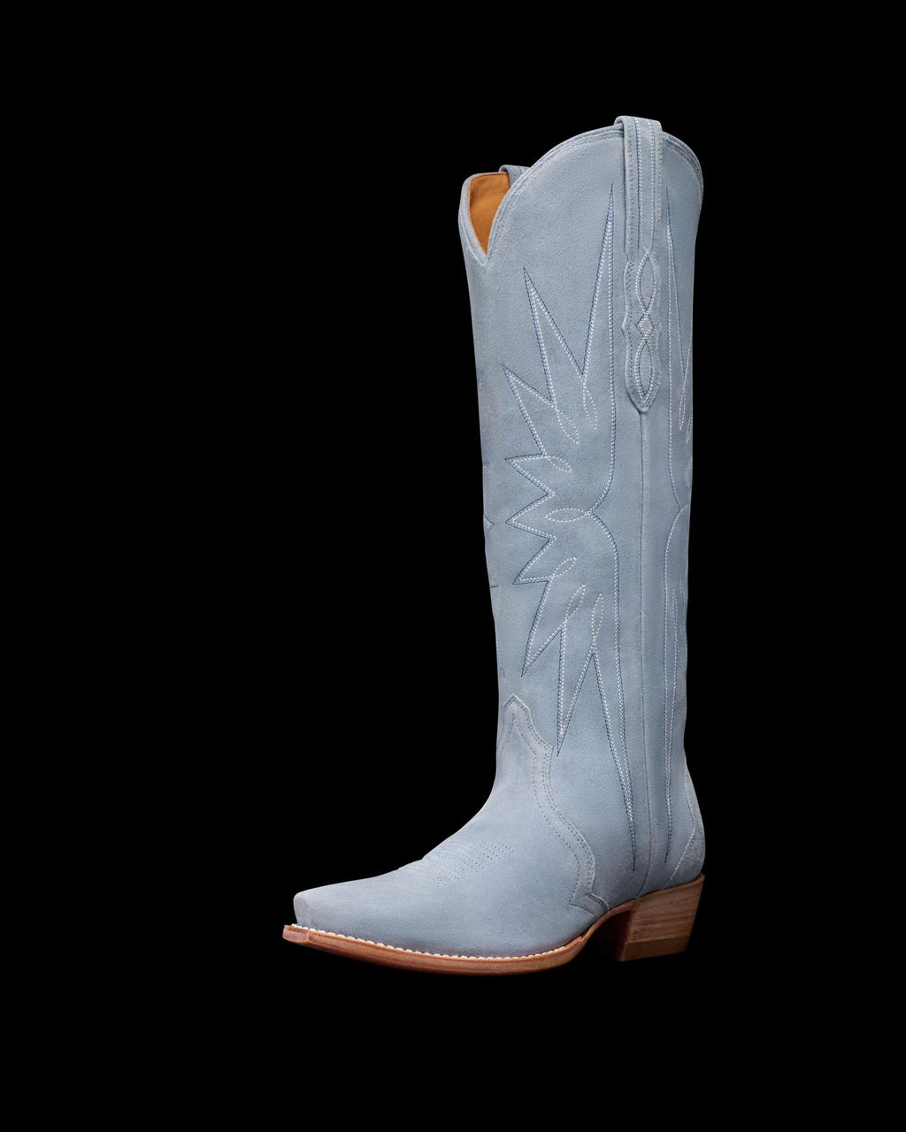 Quarterfront view of The Loretta - Chambray Suede on plain background