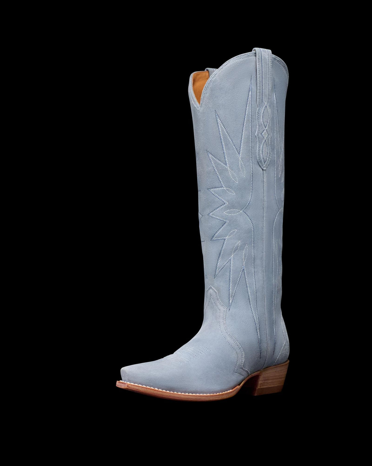 Quarterfront view of The Loretta - Chambray Suede on plain background