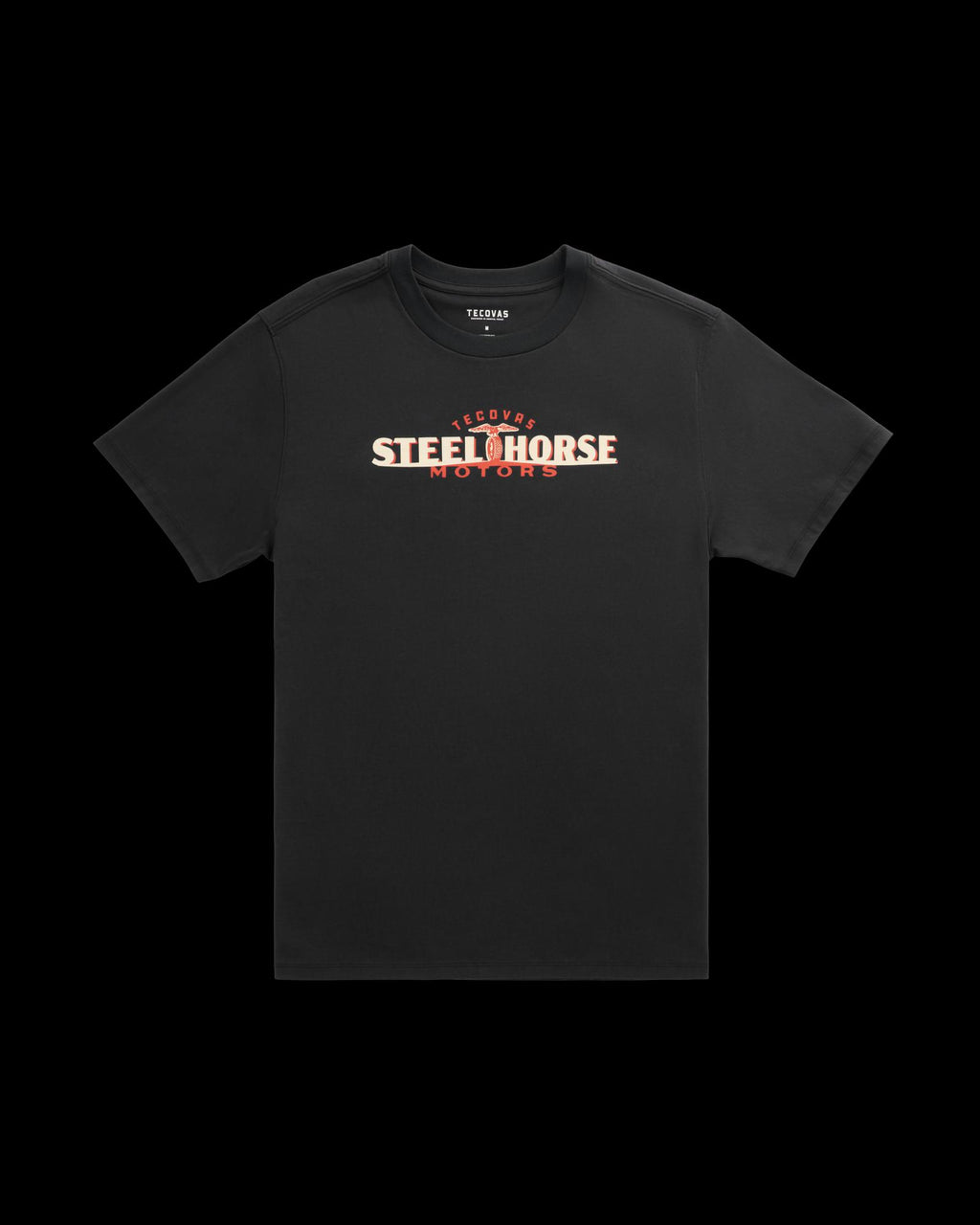Front view of Men's Steel Horse Motors T-Shirt - Black/Multi on plain background