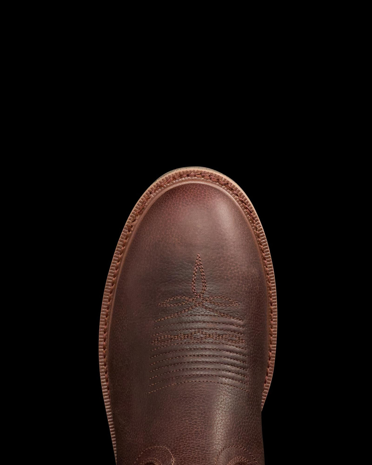 Toe view of The LH WP Round Comp Toe Work Boot - Tobacco Cowhide on plain background