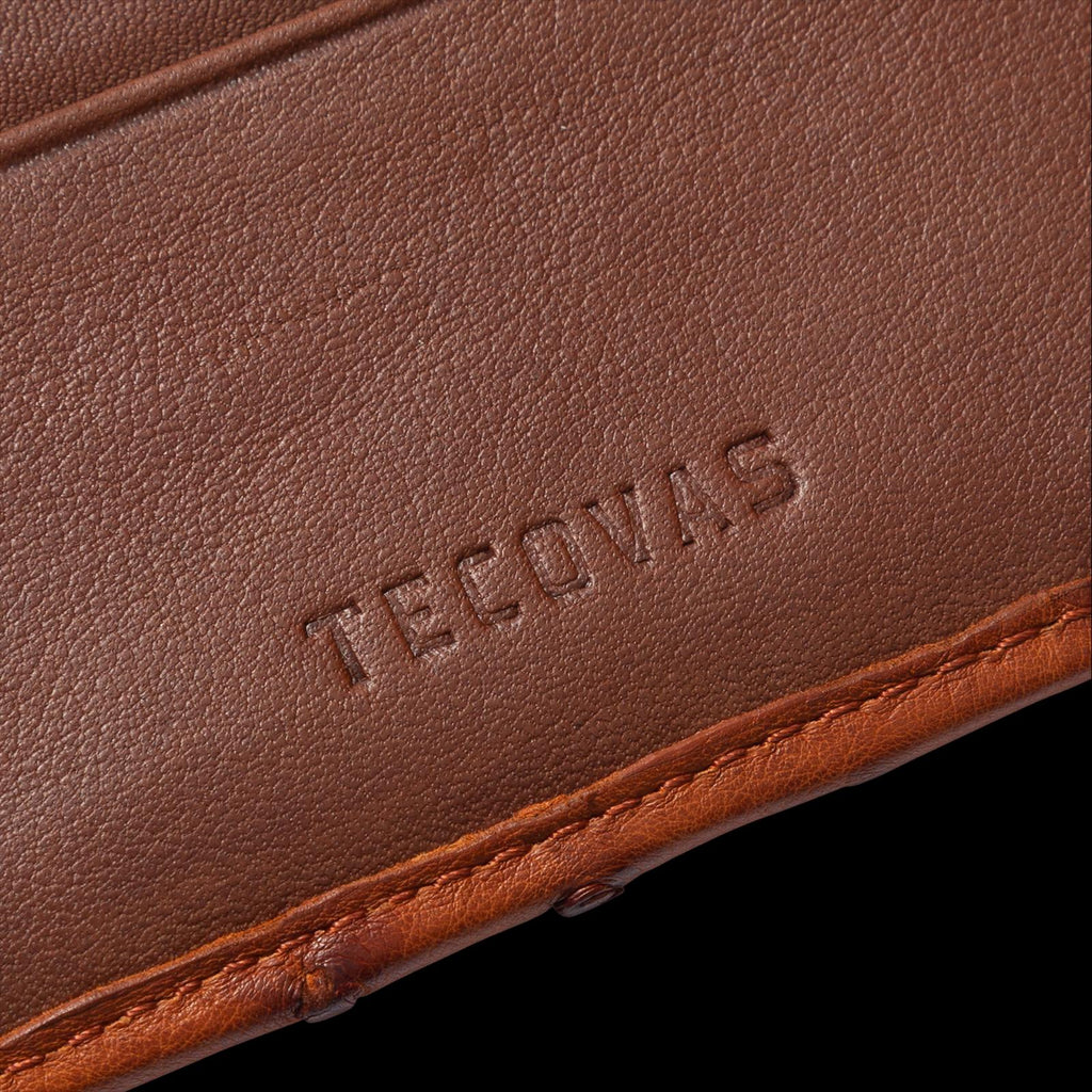 Closeup detail view of Ostrich Billfold - Pecan