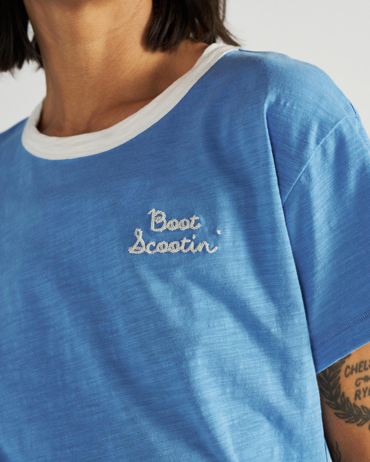 View of Women's Vintage Ringer Tee - Jasper/Bone