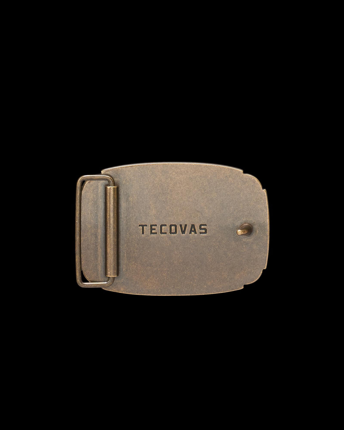 Back view of Hunting Scene Buckle - Antique Brass on plain background