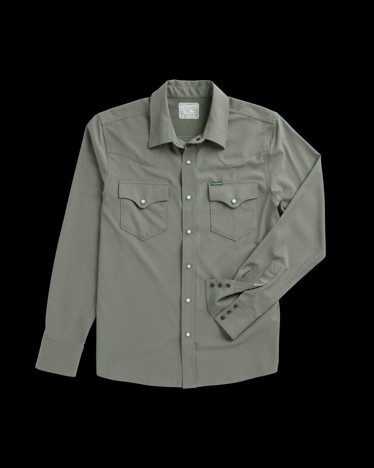 Closeup detail view of Men's Performance Western Pearl Snap - Cactus