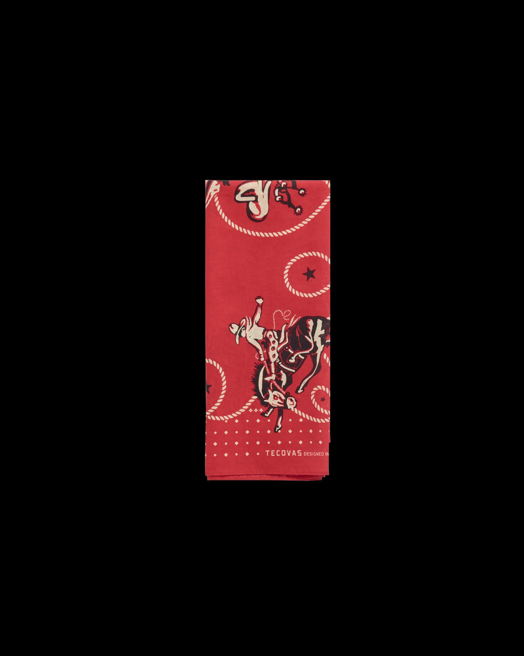 Folded view of Bucking Bronco Bandana - Red on plain background