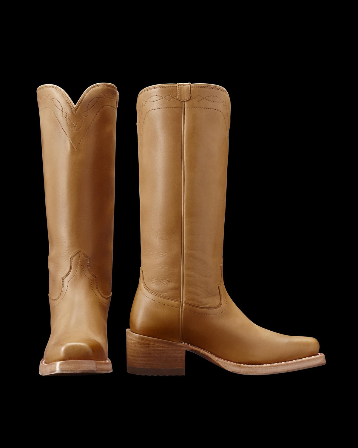 Pair view of The Charlie Wide Calf - Camel Cowhide on plain background