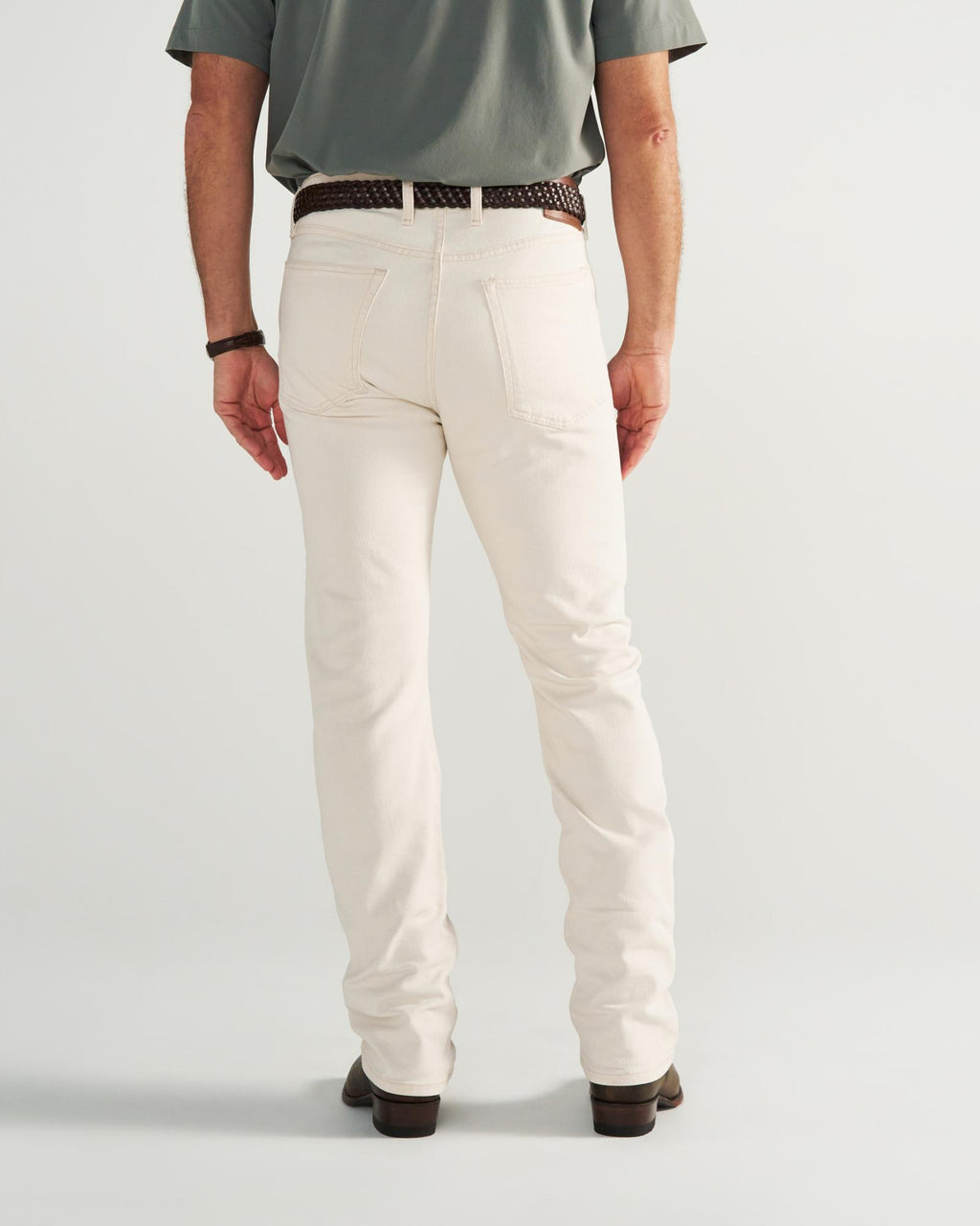Back view of Men's Slim Straight Stretch Twill - Light Sand on model