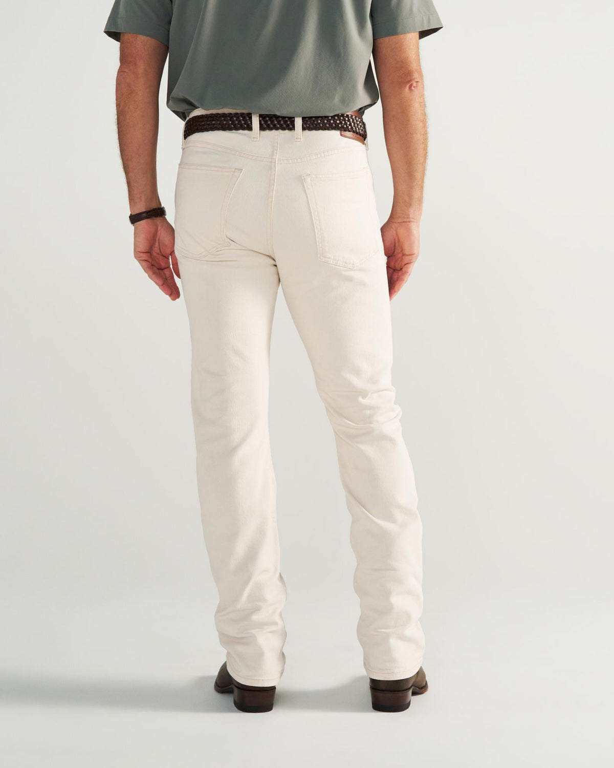 Back view of Men's Slim Straight Stretch Twill - Light Sand on model