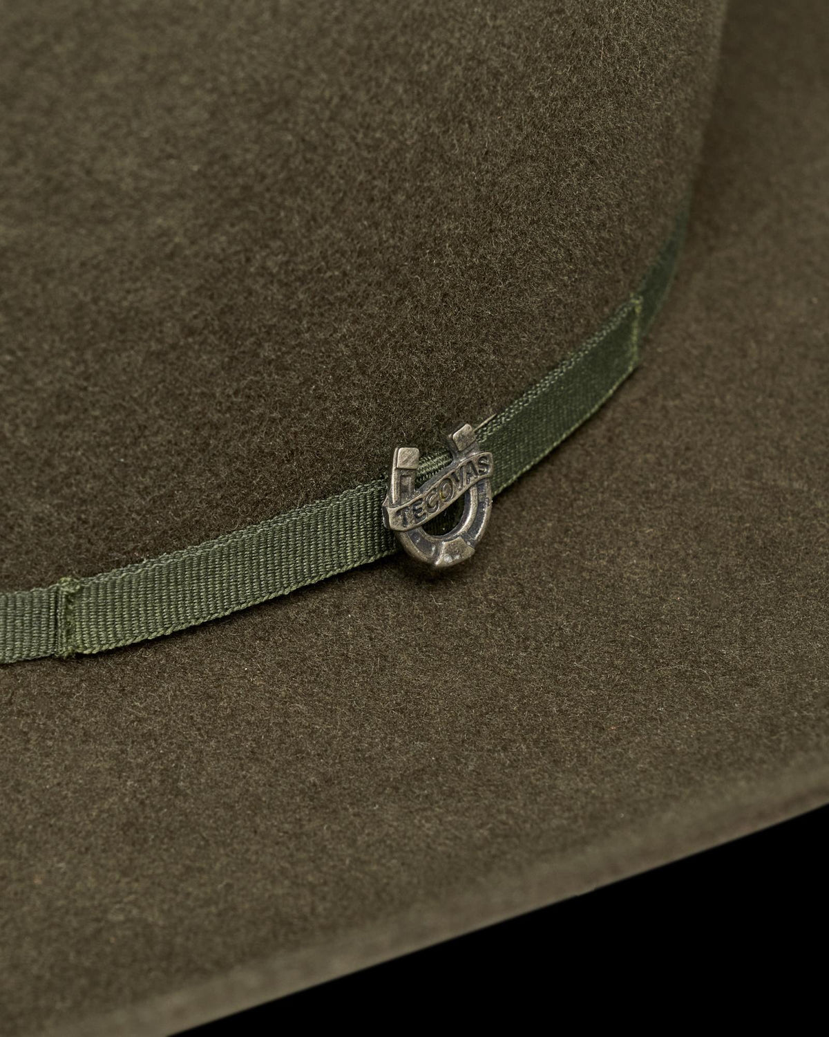 Closeup view of Cattleman Wool Cowboy Hat - Dark Olive