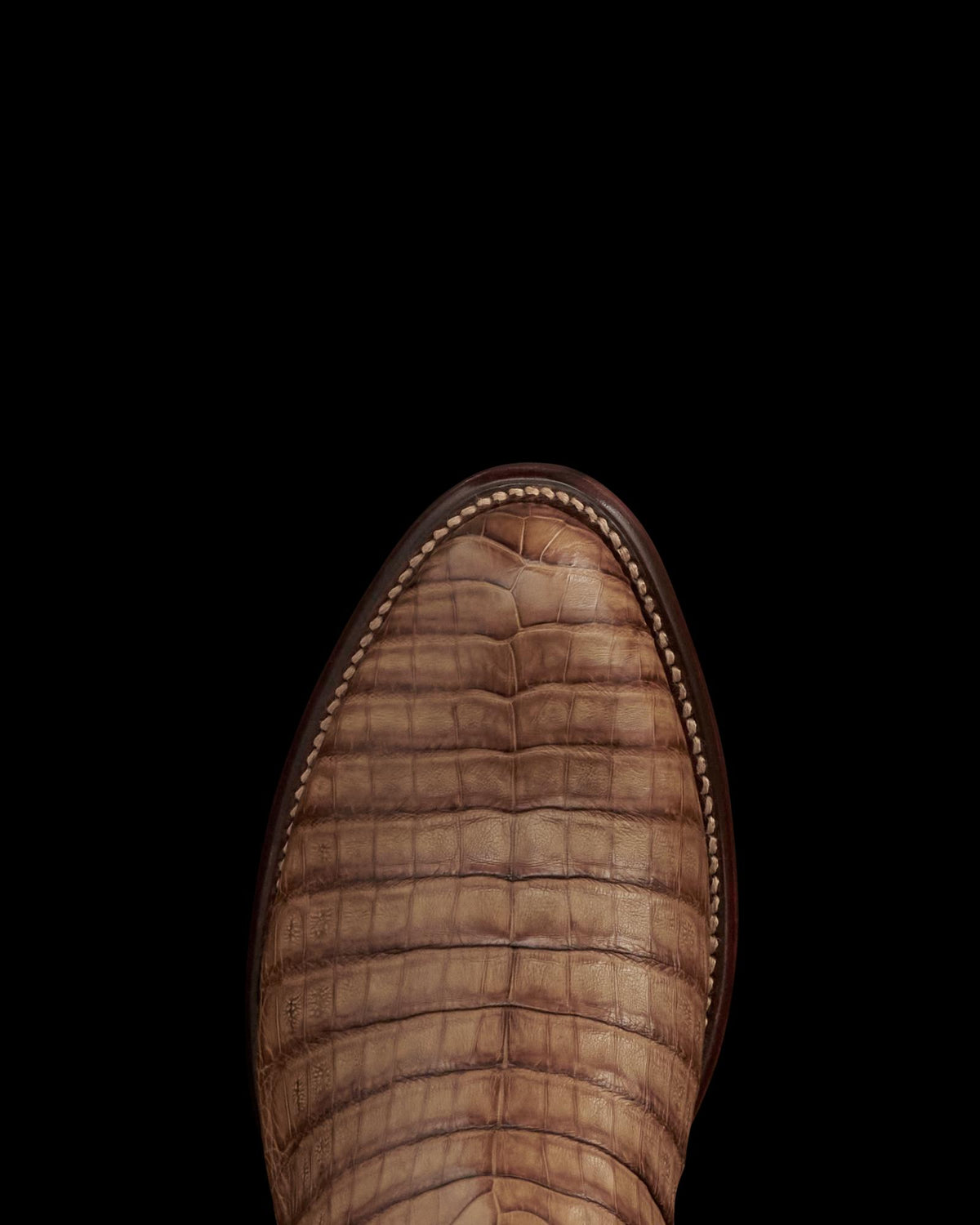 Toe view of The Dillon - Toffee Caiman on plain background