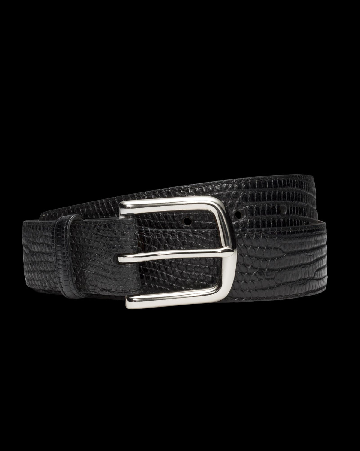 Front view of Men's Lizard Belt II - Midnight on plain background