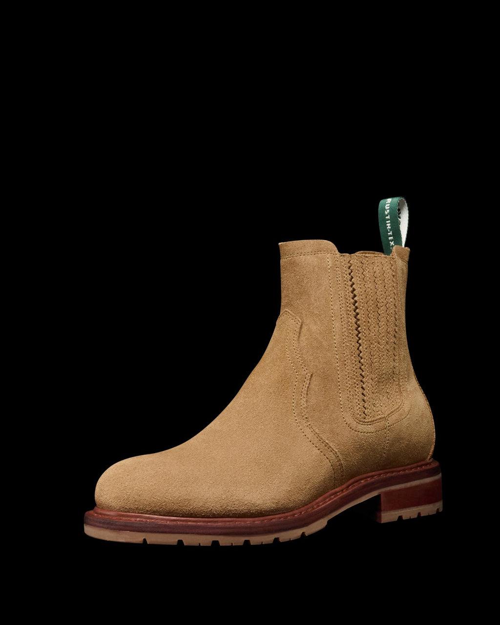 Quarterfront view of The Rugged Chelsea - Sahara Suede on plain background