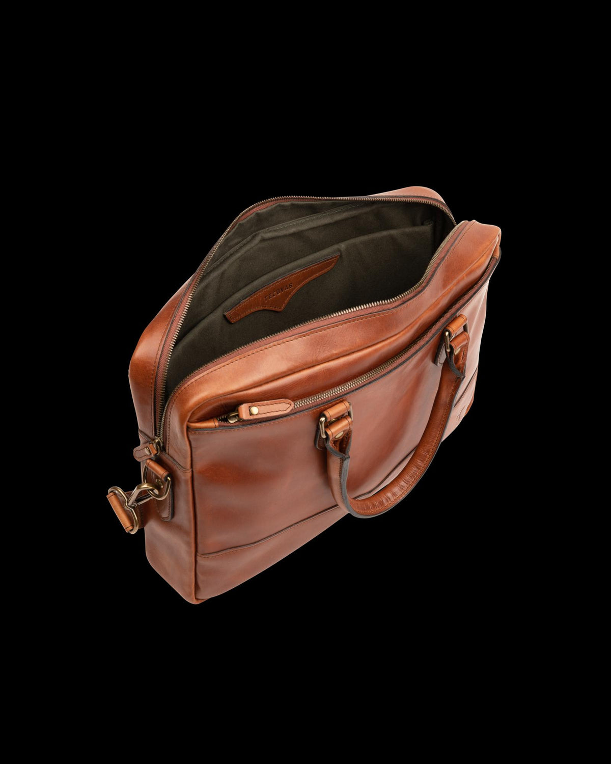 Top view of the Bartlett Slim Briefcase in Cognac